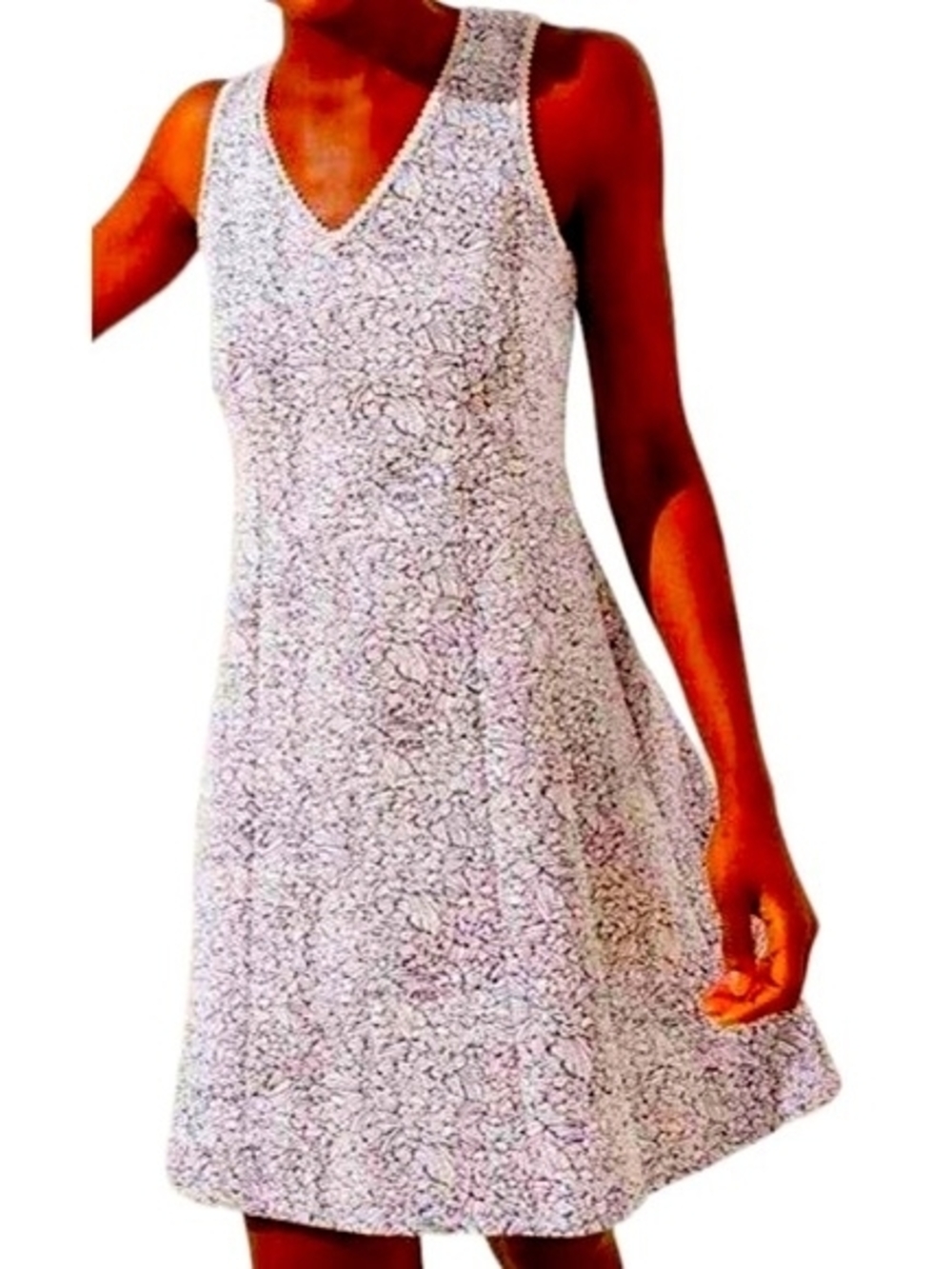 LOFT brand pale pink A-line dress featuring black floral detailing size 14